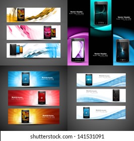 Smart phone collection colorful presentation website headers vector