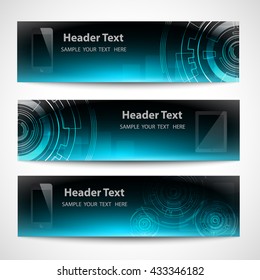 Smart phone collection dark blue background presentation website headers vector.