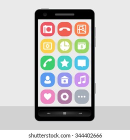 Smart phone with colored flat interface and white icons