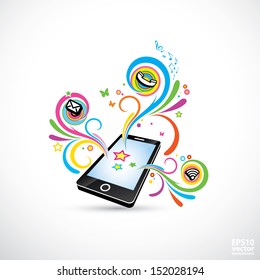 Smart phone with colorful ornaments - vector illustration