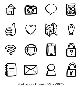 iconos de teléfonos inteligentes y ordenadores, en blanco y negro, objetos o conjunto/cartoon vector e ilustración, estilo dibujado a mano, aislado en fondo blanco.