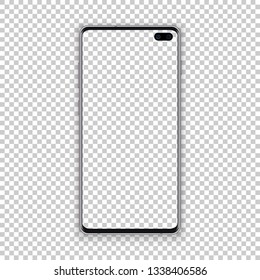 Smart phone concept black color with empty screen, two camera, power and volume button on transparent background. Vector illustration in realistic style.