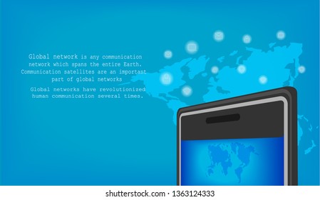 Smart phone concept of global world map and connection symbols, Creative vector illustration