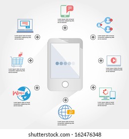 smart phone concept, mobile gadget and internet info graphic