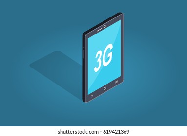 Smart phone with connection flat and shadow theme isolated on blue. Mobile phone with wireless sign. Wireless connectivity concept symbol on smartphone. Vector illustration in flat style.