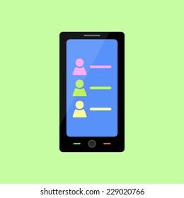 Smart Phone With Contact List In Flat Style