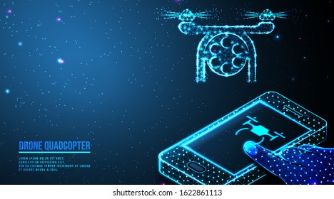 Smart phone control drone with app. Vector illustration