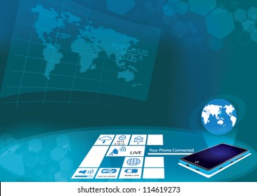smart phone & control room abstract background big screen hi technology