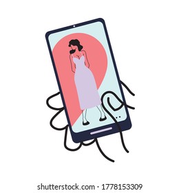 smart phone with couple virtual relationship vector illustration desing