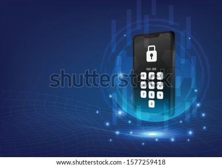 smart phone with cyber security guard. shield protection from virus and hacker with electronic power. vector illustration