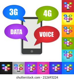 Smart Phone, Data and Voice 3G/4G, Idea Concept Isolated on Color Background.