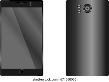 Smart phone design concept front and back view isolated on white background.