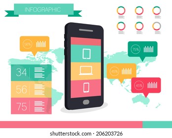 Smart phone and Smart devices info graphics. flat design icons and elements. vector