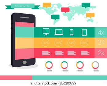 Smart phone and Smart devices info graphics. flat design icons and elements. vector