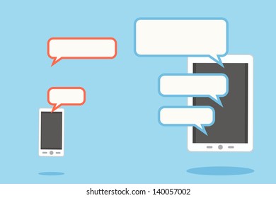 smart phone and digital tablet with speech bubbles, vector