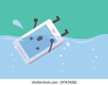 Smart Phone Drop Into The Water With Splashes. Waterproof System Concept 