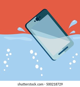 Smart Phone Drop Into The Water With Splashes. Waterproof System Concept.