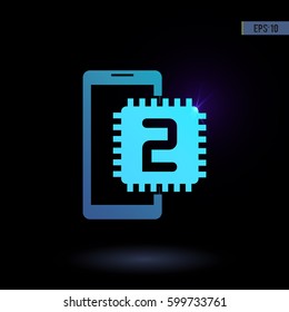 Smart phone with dual-core. Vector icon. Graphic symbol for web design, logo. Isolated sign on a black background.