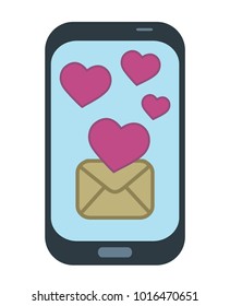 smart phone with e mail text message sending cute red heart on screen valentines day send love concept