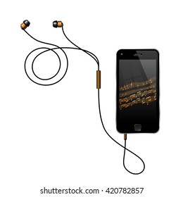 Smart Phone With Earphones. Semi Realistic Vector Illustration Of A No Name Smart Phone With Its Earphones