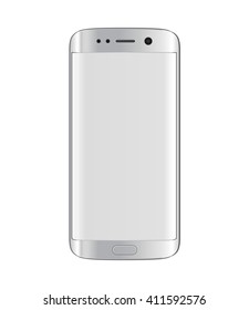 Smart phone with edge display design. Silver color with blank white display.