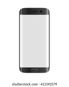 Smart phone with edge display design. Black color with blank white display.