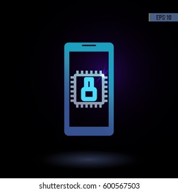 Smart phone with eight cores. Vector icon. Graphic symbol for web design, logo.