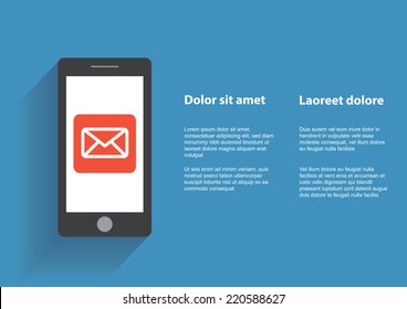 Smart phone with Email symbol on the screen. Using smartphone similar to smart phone flat design concept. Eps 10 vector.