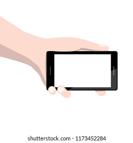 Smart Phone with Empty Display Screen in Human Hand Isolated on White Background Vector Illustration