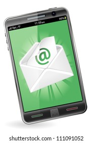 Smart Phone with envelope with sheet of paper, isolated on white background, vector illustration