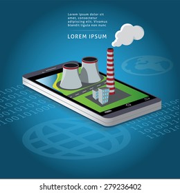 smart phone factory map navigation - mobile concept . vector