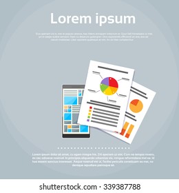 Smart Phone Finance Document Chart Infographics Web Page Digital Application Mobile Office Flat Vector Illustration