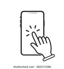 Smart phone, finger clicking vector. Smartphone screen with hand, Touch screen icon