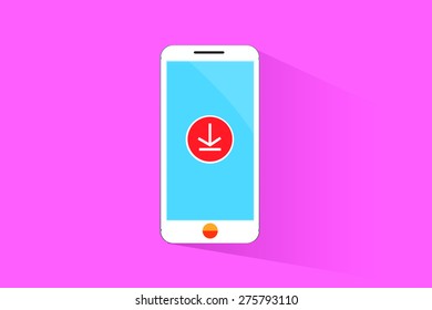 Smart phone flat design with download icon.