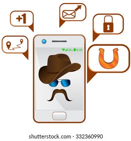 Smart phone Flat Designs with cute cartoon faces and massages. Vector illustration