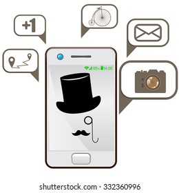 Smart phone Flat Designs with cute cartoon faces and massages. Vector illustration