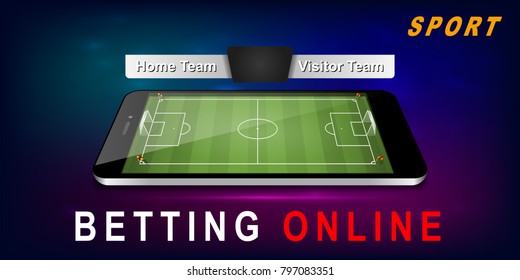 Smart phone with football field for  betting online concept. Vector sport betting online basnner.