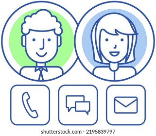 Smart phone with function buttons, incoming call, email and chat. People face avatar on screen. Illustration of social media messenger networking. Telephone conversations and exchange of information