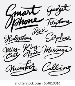Smart phone and gadget hand written typography. Good use for logotype, symbol, cover label, product, brand, poster title or any graphic design you want. Easy to use or change color 