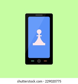 Smart phone with game icon in flat style