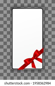 smart phone gift with red ribbon and bow 3d icon on transparent background