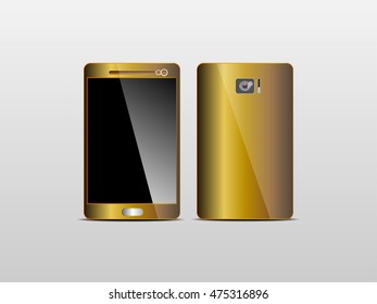 Smart phone gold design on the front and back of a gray background, vector illustration .