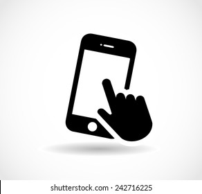 Smart phone, hand, finger clicking vector