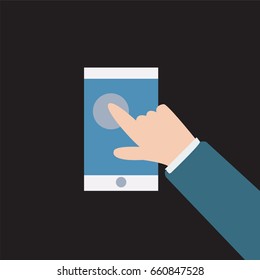 smart phone and hand flat design illustration.
