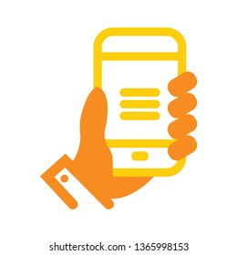 Smart phone in hand. Flat Icon for mobile concept and web design. Vector illustration