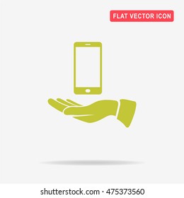Smart phone and hand icon. Vector concept illustration for design.