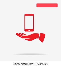 Smart phone and hand icon. Vector concept illustration for design.