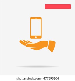 Smart phone and hand icon. Vector concept illustration for design.