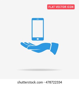 Smart phone and hand icon. Vector concept illustration for design.