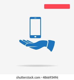 Smart phone and hand icon. Vector concept illustration for design.